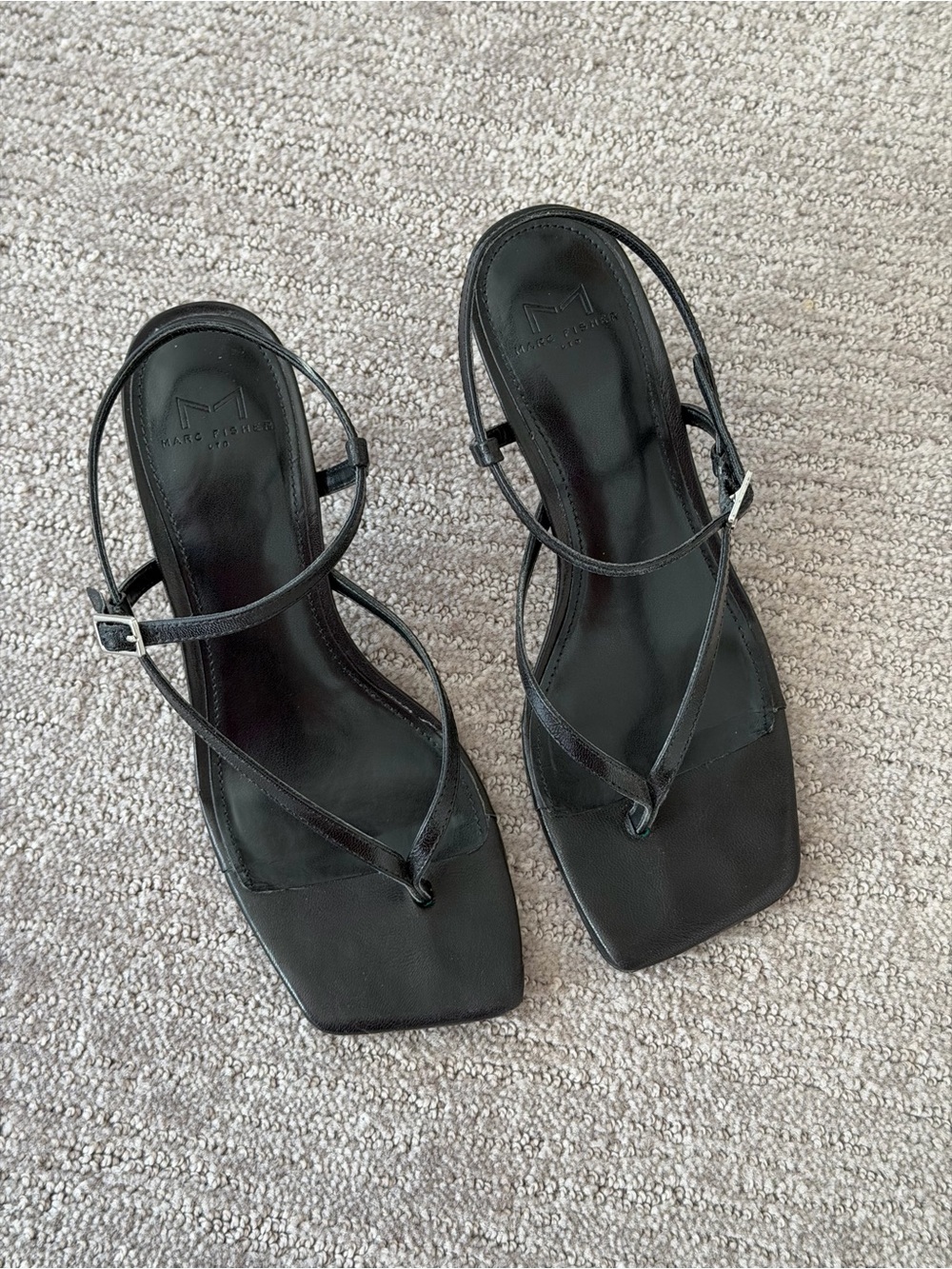 Marc Fisher Black Strappy Square-Toe Sandals Kitten Heel